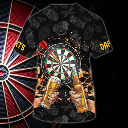 Custom With Name Dart And Beer 3D Full Printed Shirt For Best Dart Player, Dart Lover, Present Birthday Gift To Dart Player TO2855