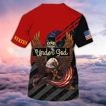 Personalized 4Th Of July 3D Full Print Shirt, Patriotic American Eagle Tee 3D Shirts, One Nation Under God Shirts TO0625