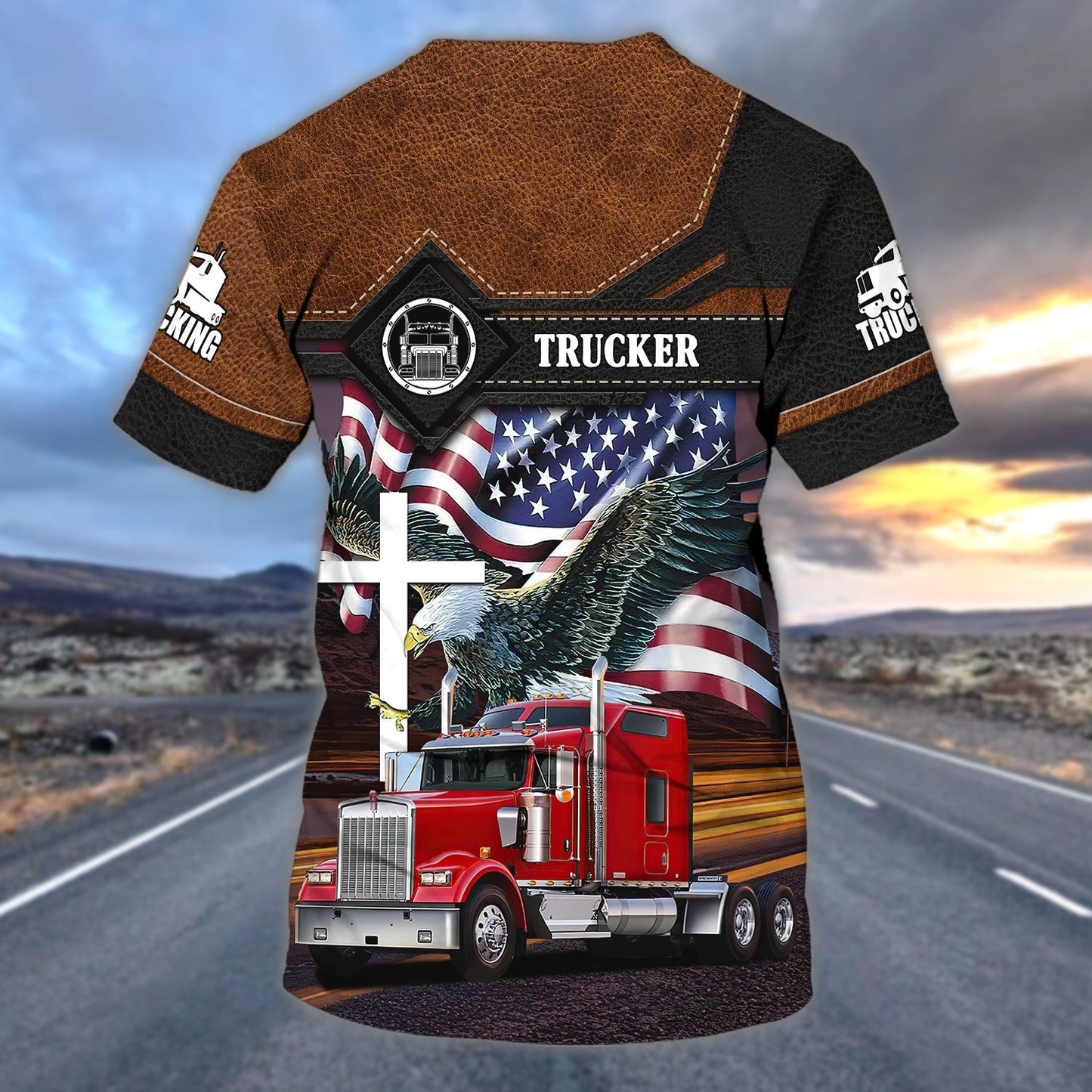 Personalized 3D All Over Print Trucking Shirt Eagle American Flag Pattern Shirt For A Truck Driver TO1714