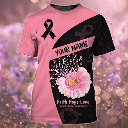 3D T Shirt Breast Cancer, Personalized Name 3D Cancer Shirt TO2413