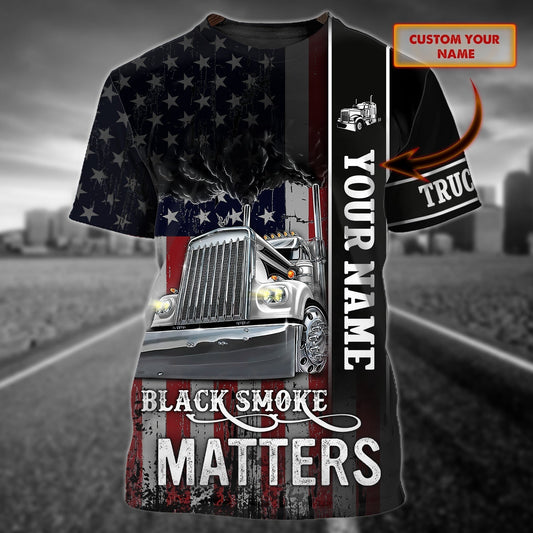 Custom Trucker T Shirt Black Smock Matters American Flag Pattern Shirt For Truck Driver TO1715