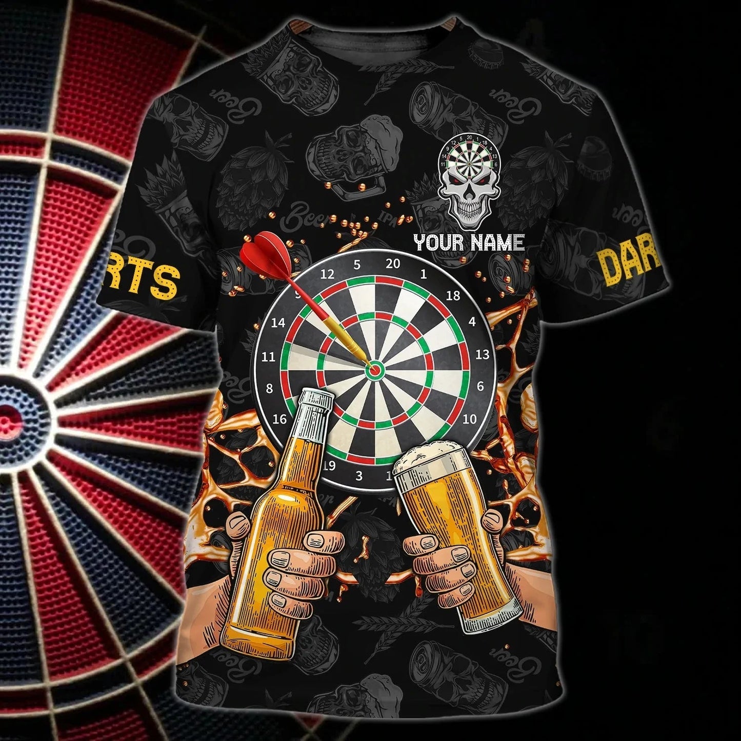 Custom With Name Dart And Beer 3D Full Printed Shirt For Best Dart Player, Dart Lover, Present Birthday Gift To Dart Player TO2855