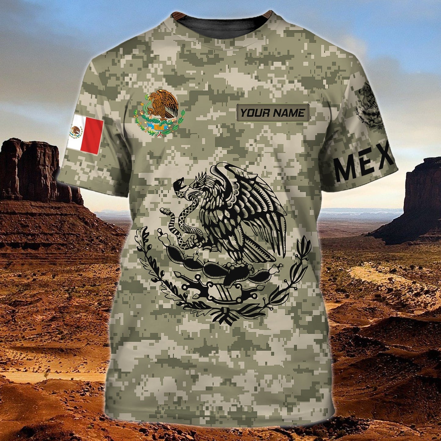 Customized Your Name Mexico Camo Pattern Flag T-Shirt For Men, Mexico Shirt TO3053