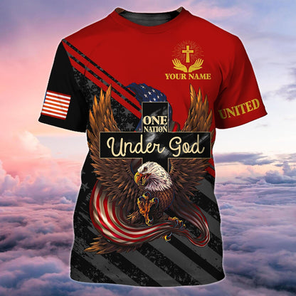 Personalized 4Th Of July 3D Full Print Shirt, Patriotic American Eagle Tee 3D Shirts, One Nation Under God Shirts TO0625