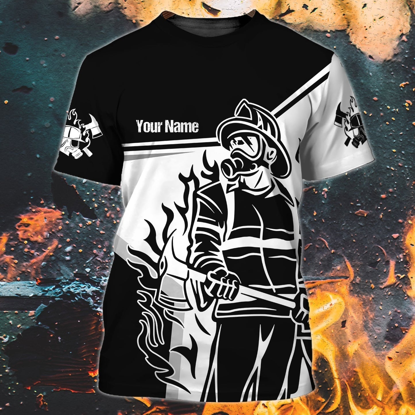 Custom Name Black Sublimation Fire Men Shirt, Firefighter Job T Shirt, Firefighter Husband Gifts TO0645