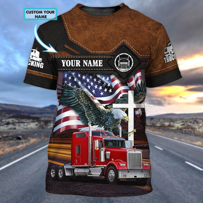 Personalized 3D All Over Print Trucking Shirt Eagle American Flag Pattern Shirt For A Truck Driver TO1714