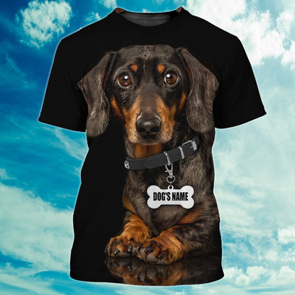 Custom Name Love Dachshund 3D Full Printed T Shirt, Black Shirt For Dog Lovers TO1107