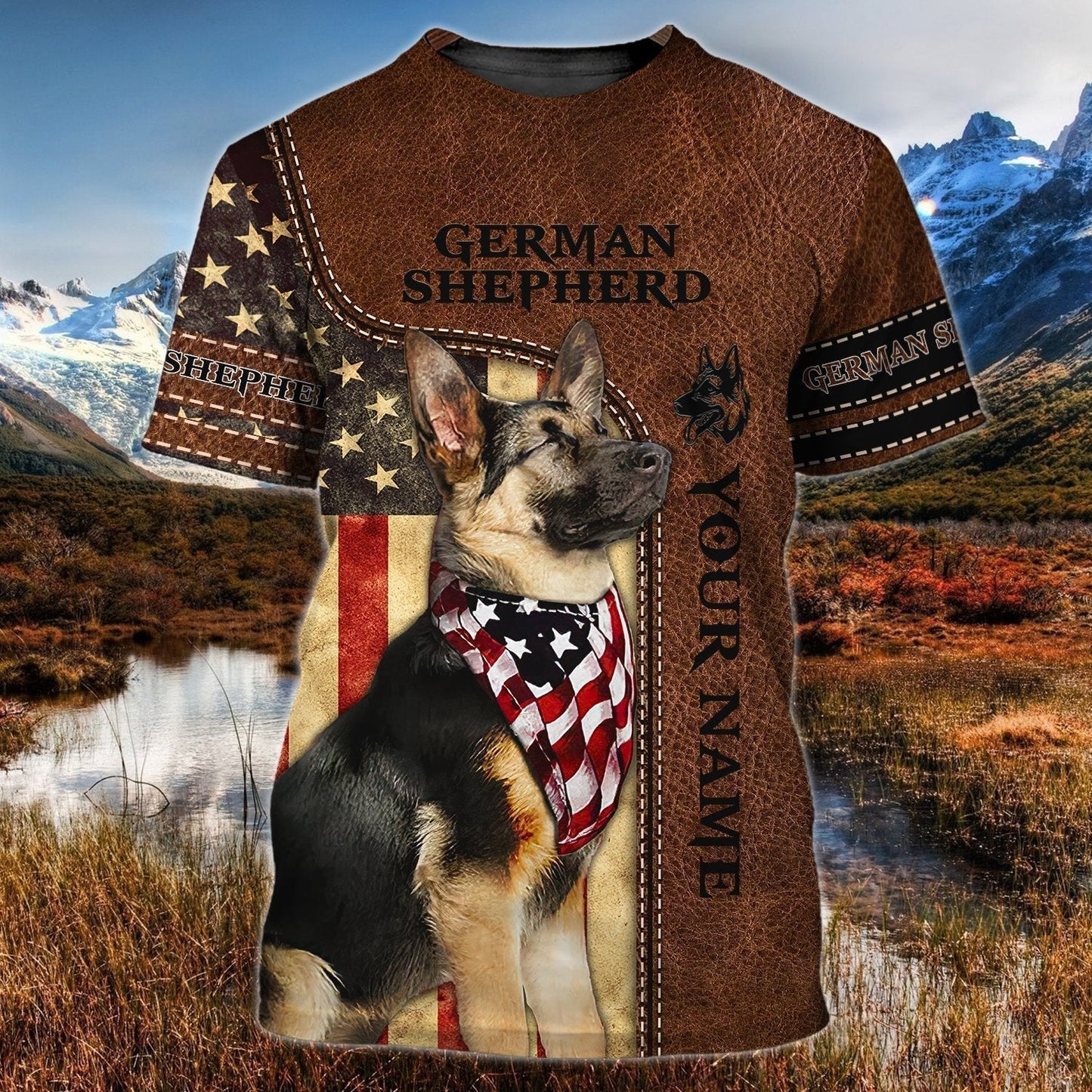 Custom Name 3D T Shirt For German Shepherd Lovers, Dog Shirt Leather Pattern TO1098