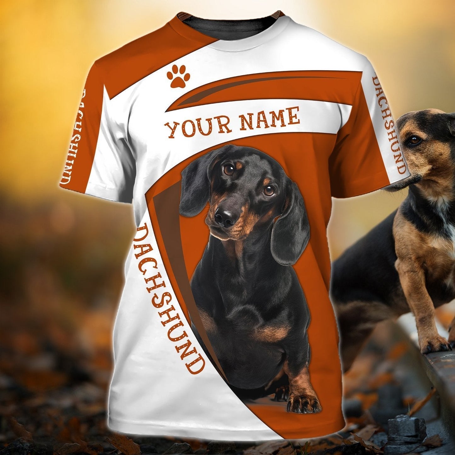 Personalized Name 3D Tshirt Dachshund Orange Cool Dog Shirts TO1110