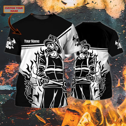 Custom Name Black Sublimation Fire Men Shirt, Firefighter Job T Shirt, Firefighter Husband Gifts TO0645