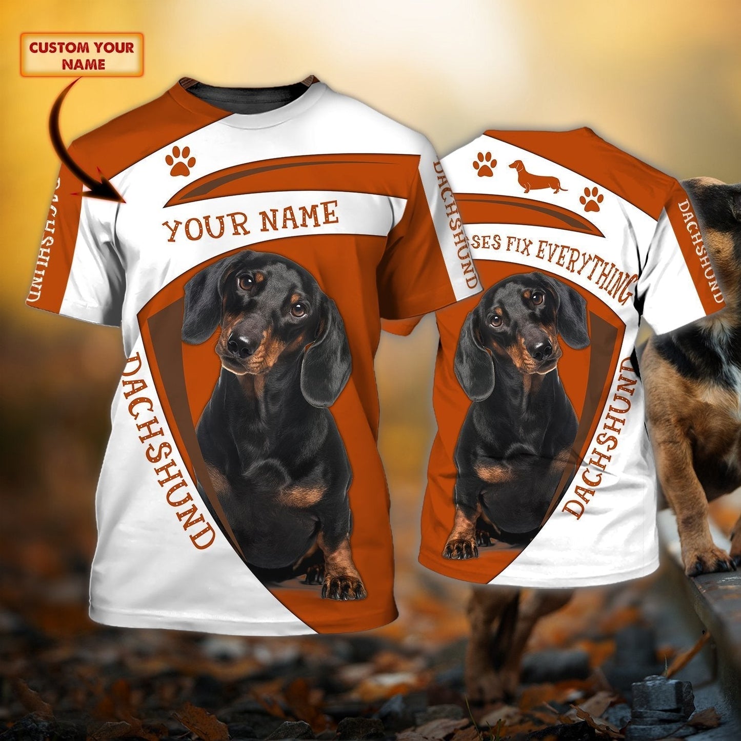 Personalized Name 3D Tshirt Dachshund Orange Cool Dog Shirts TO1110