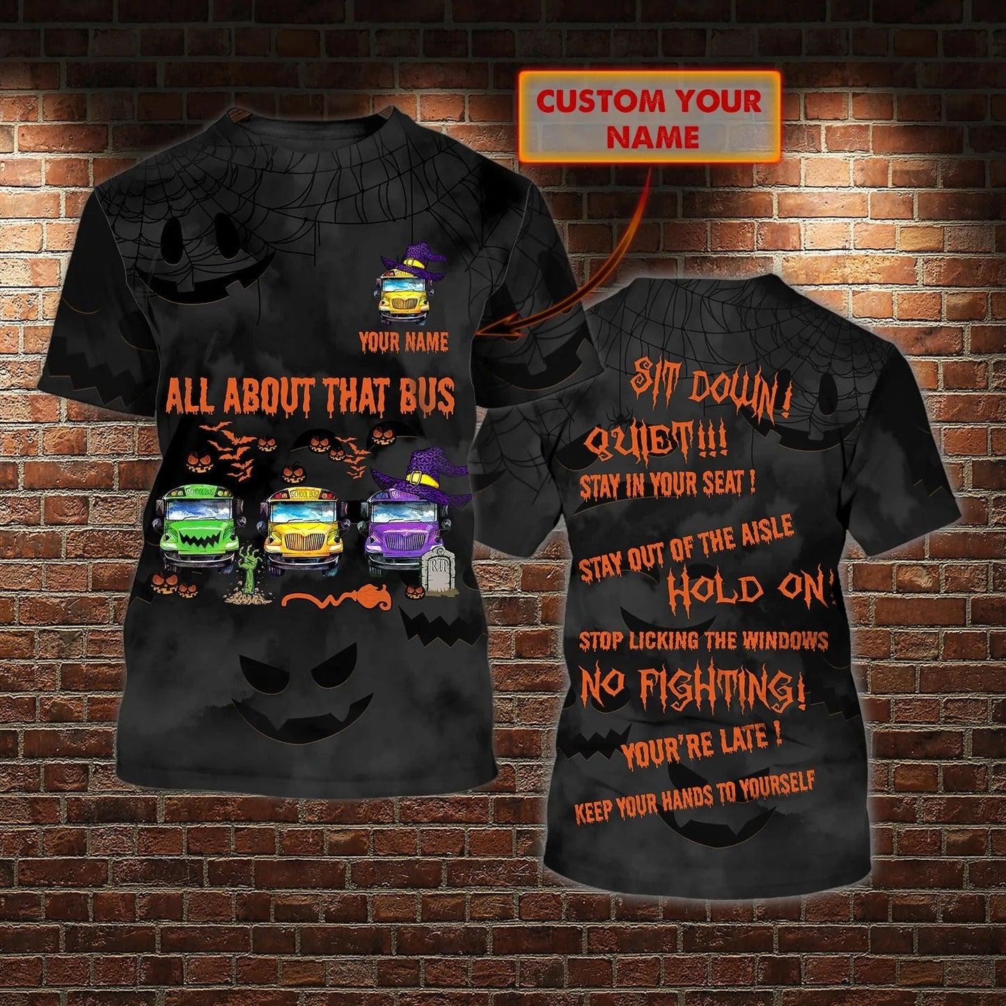 Custom 3D Print Bus School Halloween T Shirt Men Women, All About That School Bus Shirts For Halloween TO2265