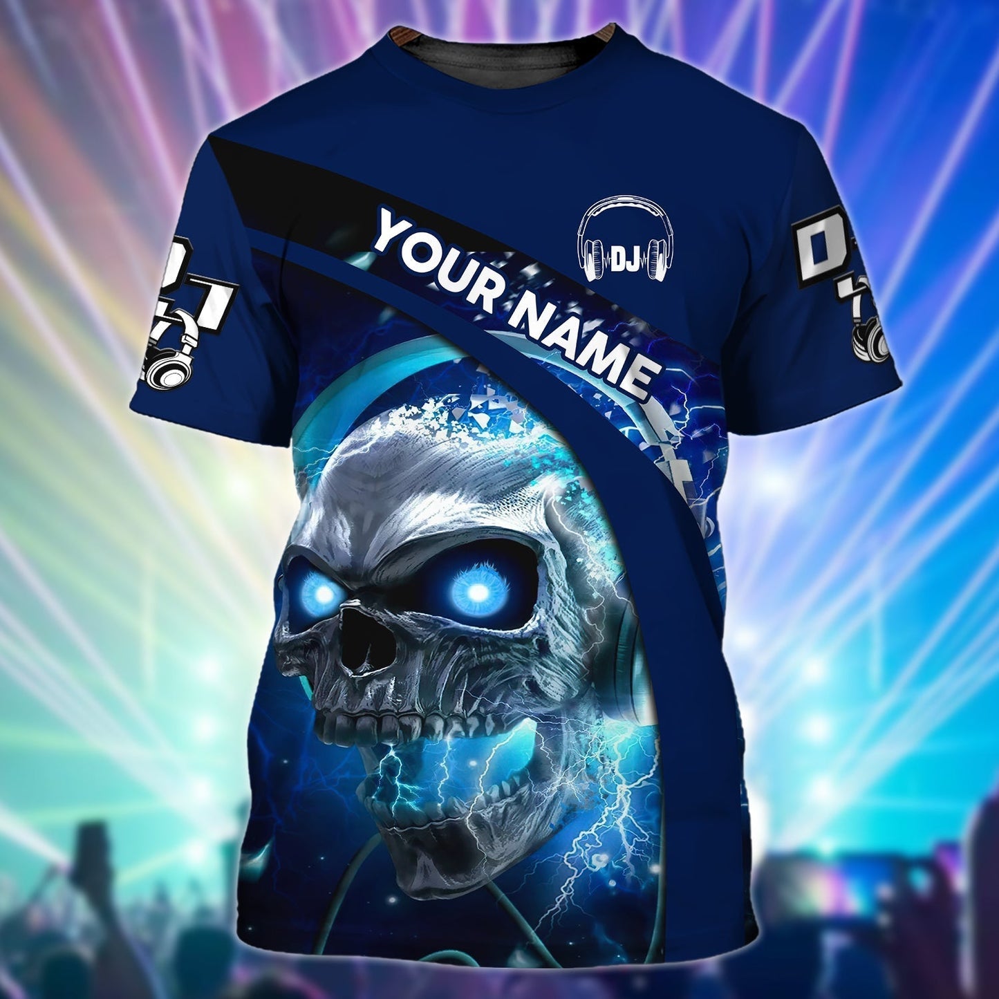 Customized Blue Skull Dj T Shirt, Men's Dj Shirt, Dj Lover Gift TO0856