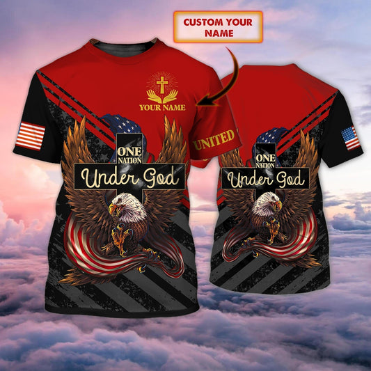 Personalized 4Th Of July 3D Full Print Shirt, Patriotic American Eagle Tee 3D Shirts, One Nation Under God Shirts TO0625