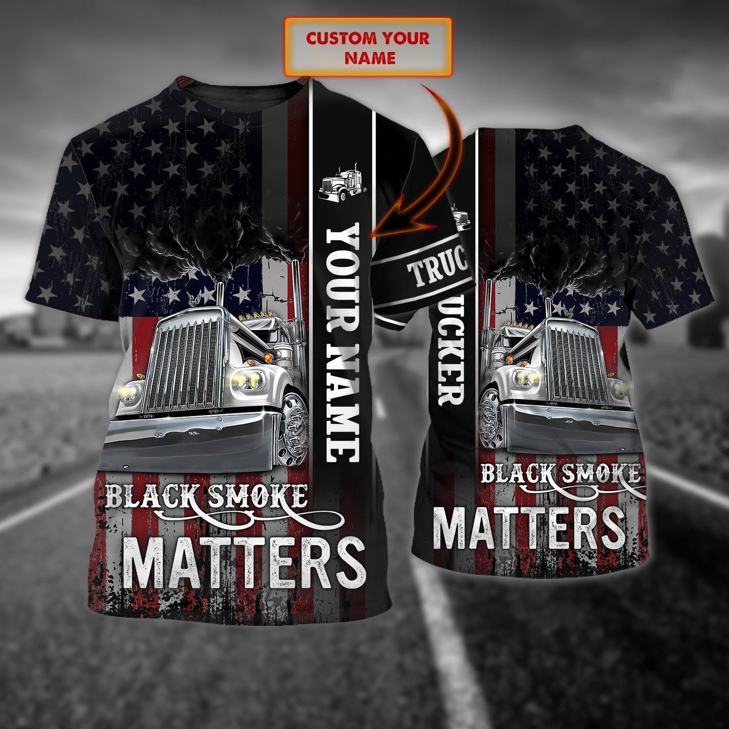 Custom Trucker T Shirt Black Smock Matters American Flag Pattern Shirt For Truck Driver TO1715