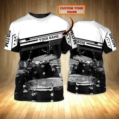 Personalized With Name 3D Shirt Drum Black And White For Drummer, Sublimation Shirts For Drum Lover TO0606