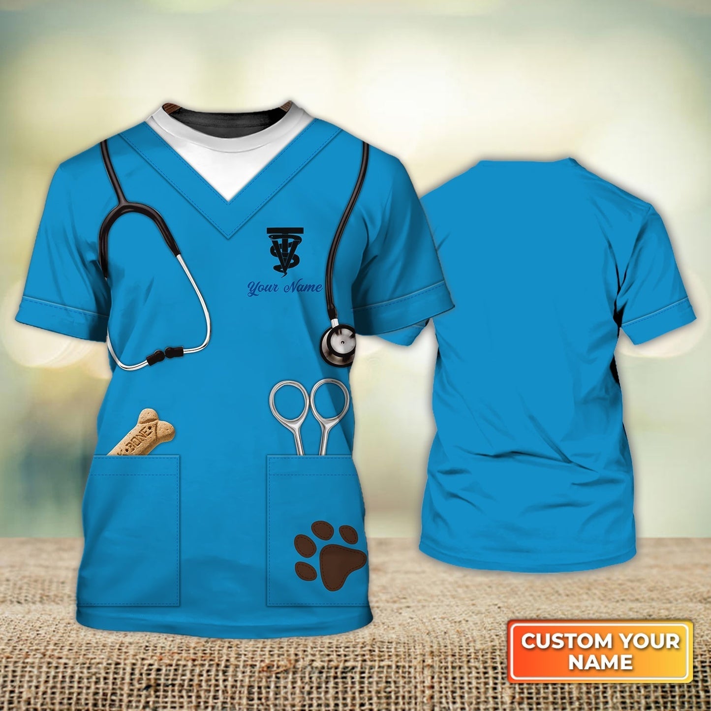 Personalized Name 3D Tshirt For A Veterinarian Animal Veterinarian Uniform Light Blue TO1315