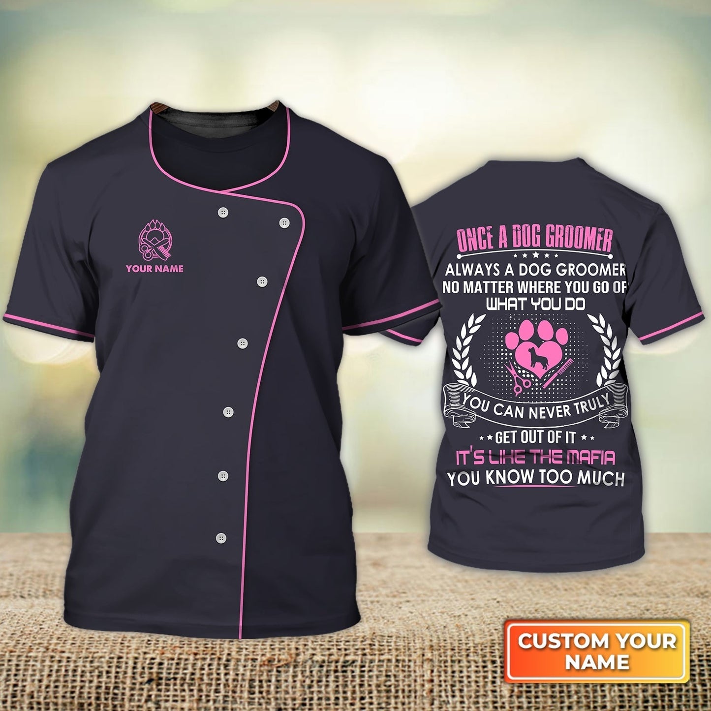 Custom 3D Groomer Shirt One A Dog Groomer Pet Groomer Uniform Pink Salon Pet TO1308