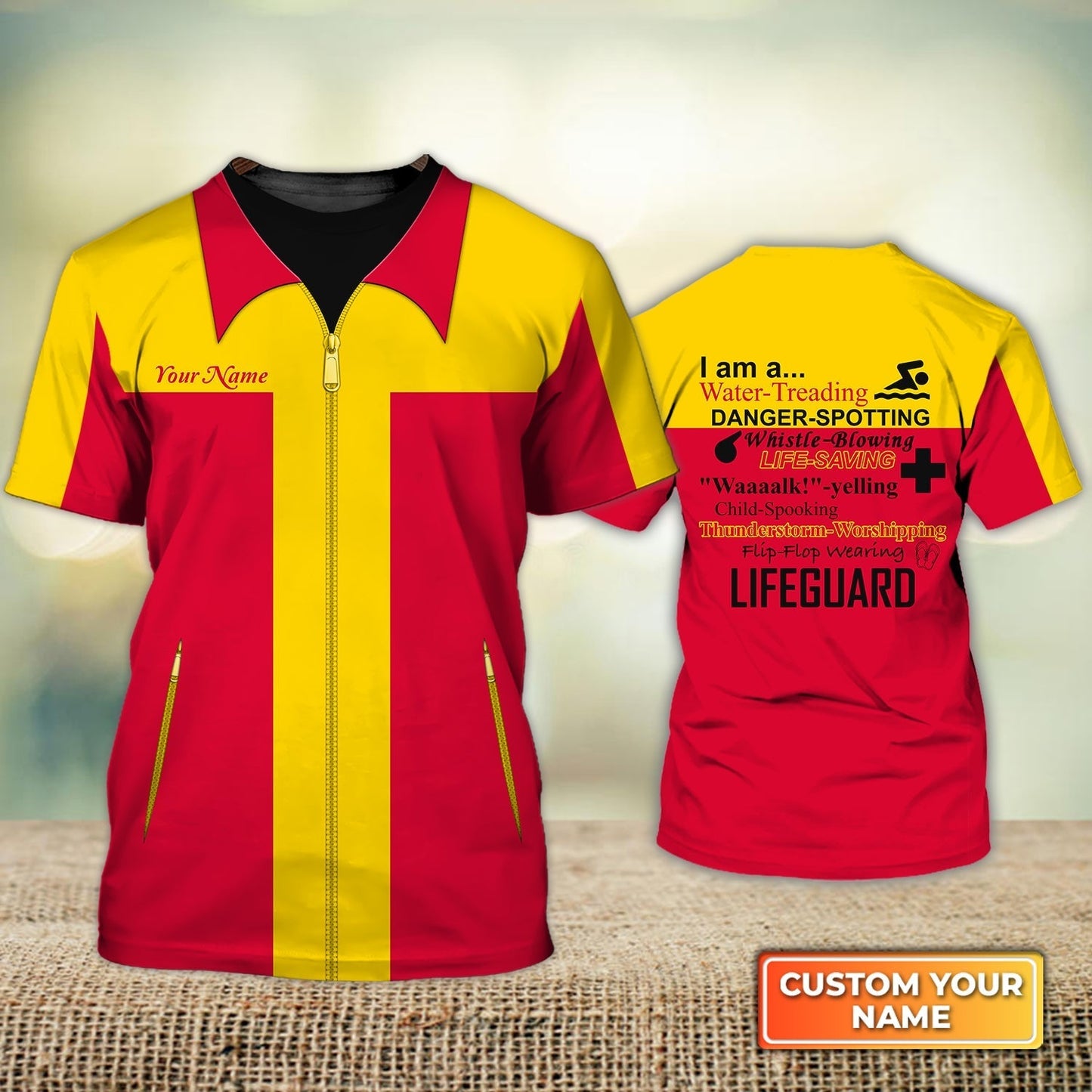 Custom 3D Shirt For Treading Water I Am A Water Treading Danger Beach Lifeguard Ocean Lifeguard Pool Lifeguard Unifom Red And Yellow TO1803