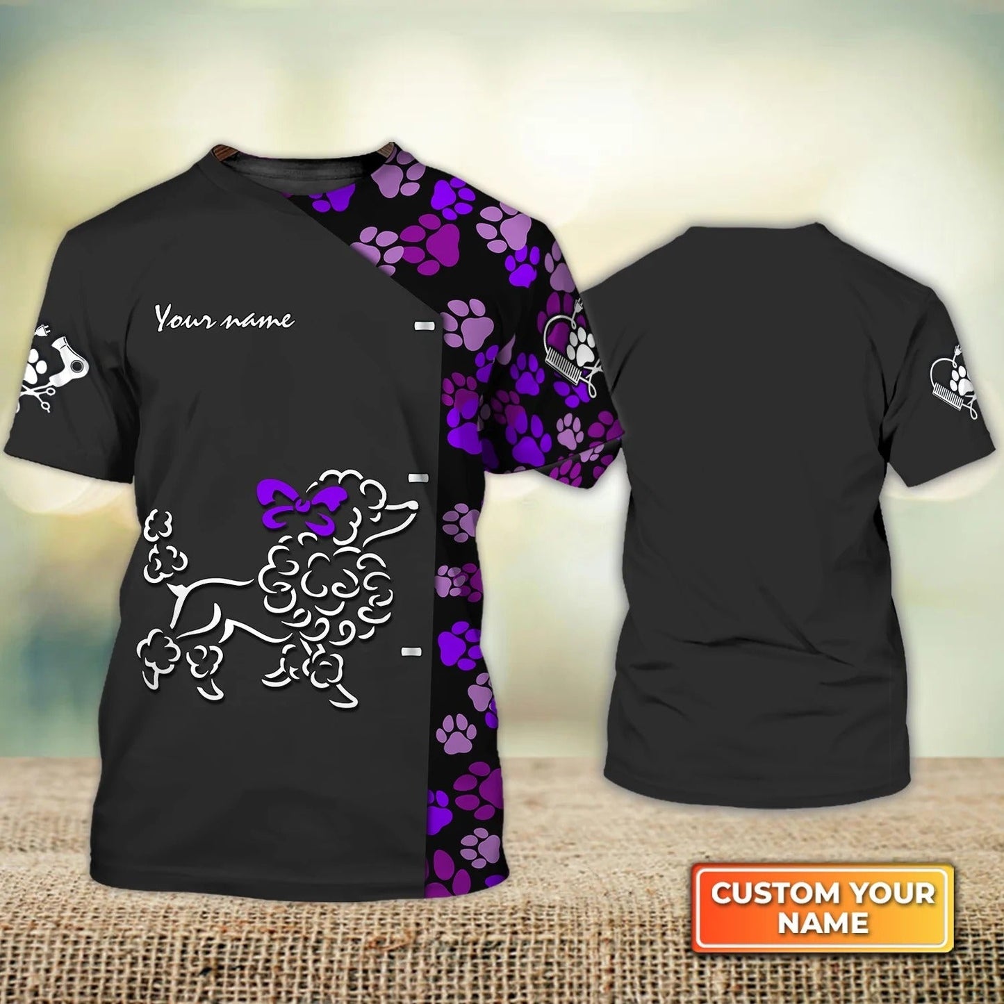 Custom Name Dog Groomer Shirt For Pet Groomer Salon Purple Bow Poodle Shirt Gift For Groomer TO1360