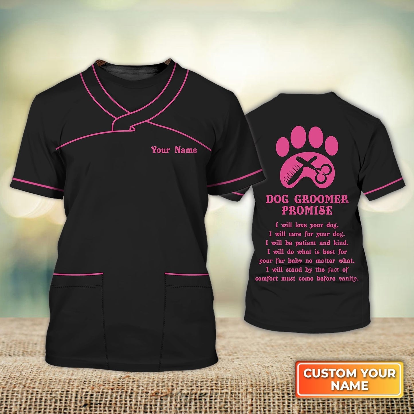 Personalized Cute Groomer Shirts Men Women Dog Groomer Promise Pet Groomer Uniform Black Version Salon Pet TO1259