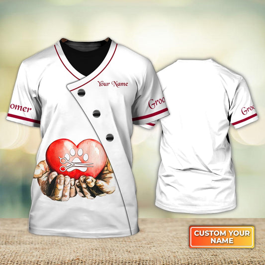 Custom 3D Groomer Shirt, Heart Flower Dog Groomer Pet Groomer Uniform Salon Pet Shirts TO1089