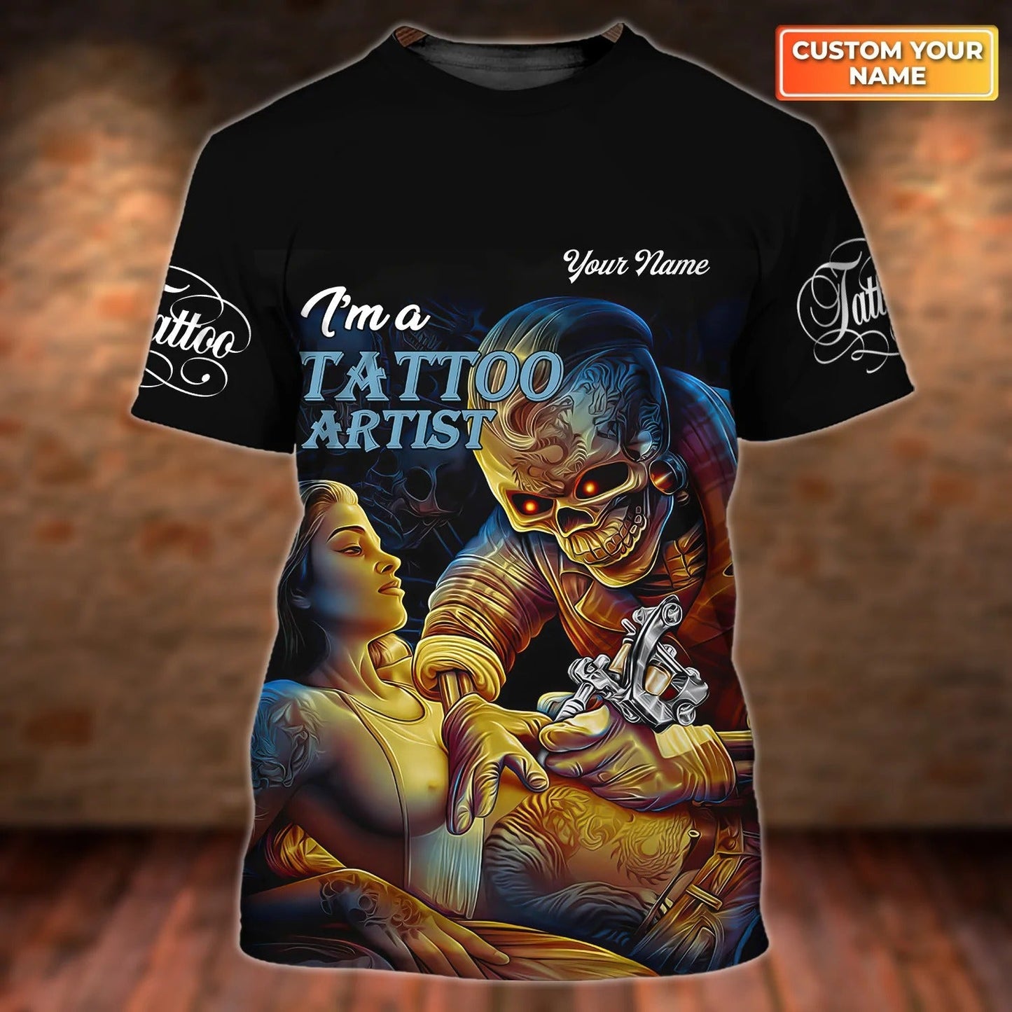 Personalized 3D All Over Print Tattoo Artist T Shirt For Men Women Tattoo Shop Uniform Skeleton Tattoo Tshirt TO2713