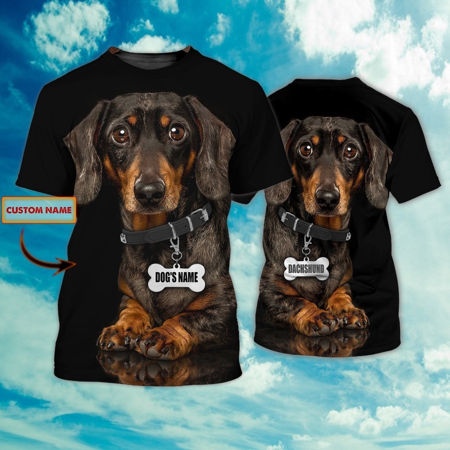 Custom Name Love Dachshund 3D Full Printed T Shirt, Black Shirt For Dog Lovers TO1107