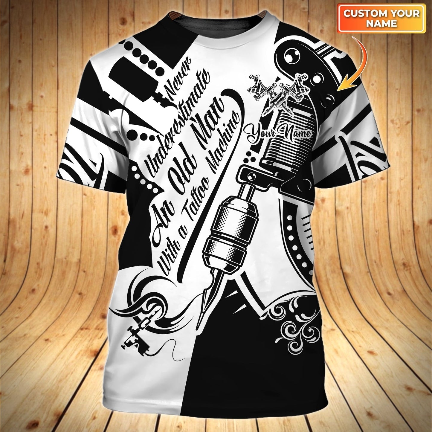 Custom Tattoo Shirt Never Underestimate An Old Man With A Tattoo Machine Tee Shirts TO1602