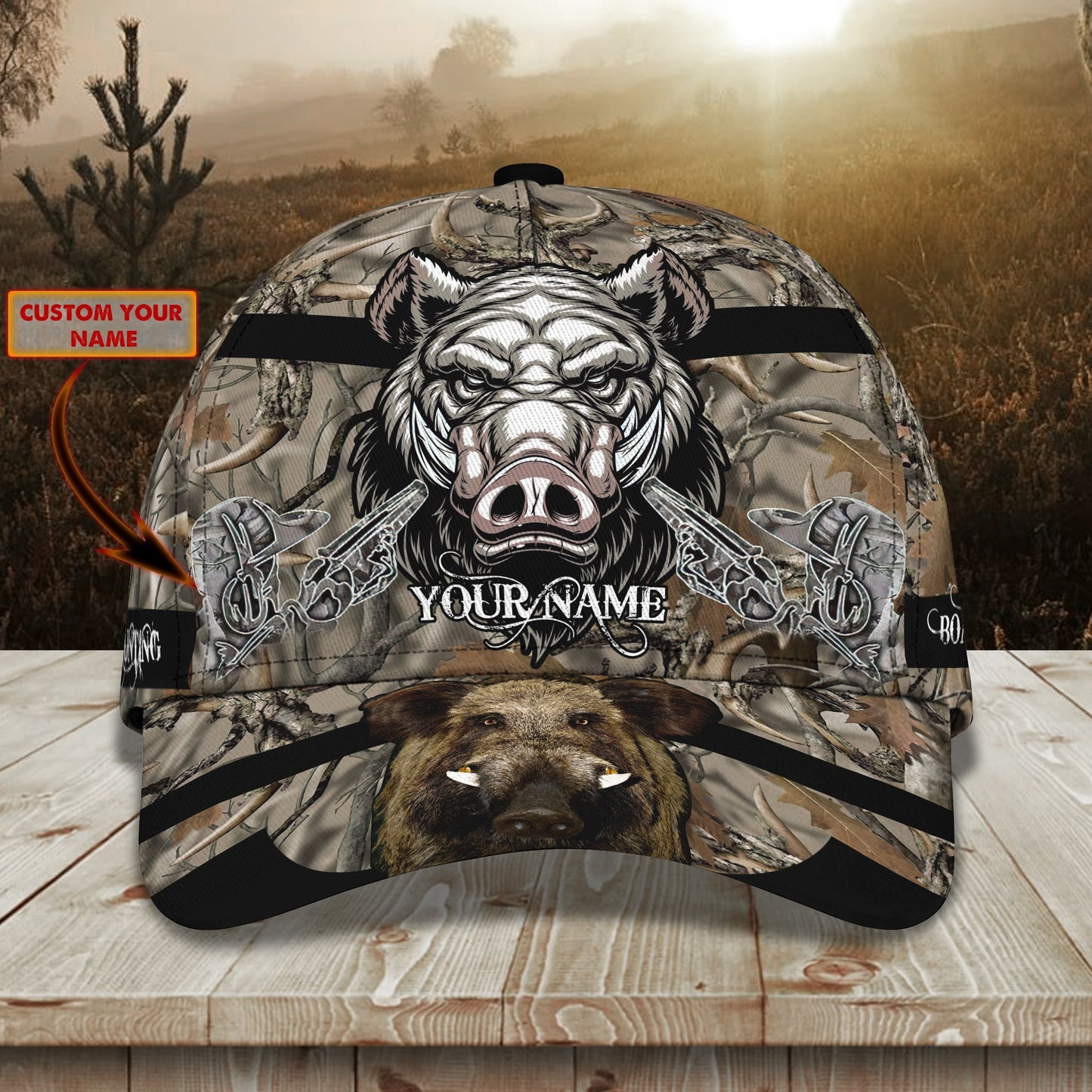 3D Classic Cap Boar Hunter Personalized Name Cap Lasfour CA1336