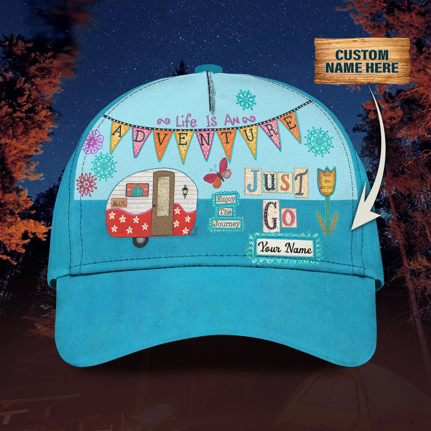 3D Classic Cap Just Go Camping Personalized Name Cap Lasfour CA1165