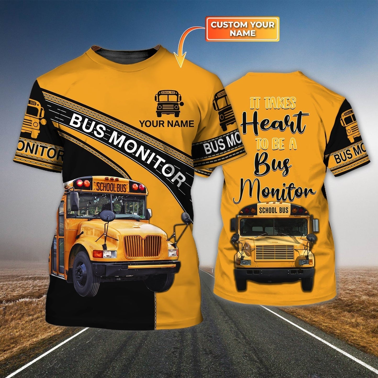 Personalized 3D Yellow Bus Monitor Shirt School Bus T Shirt For Men Women Lasfour TO1887