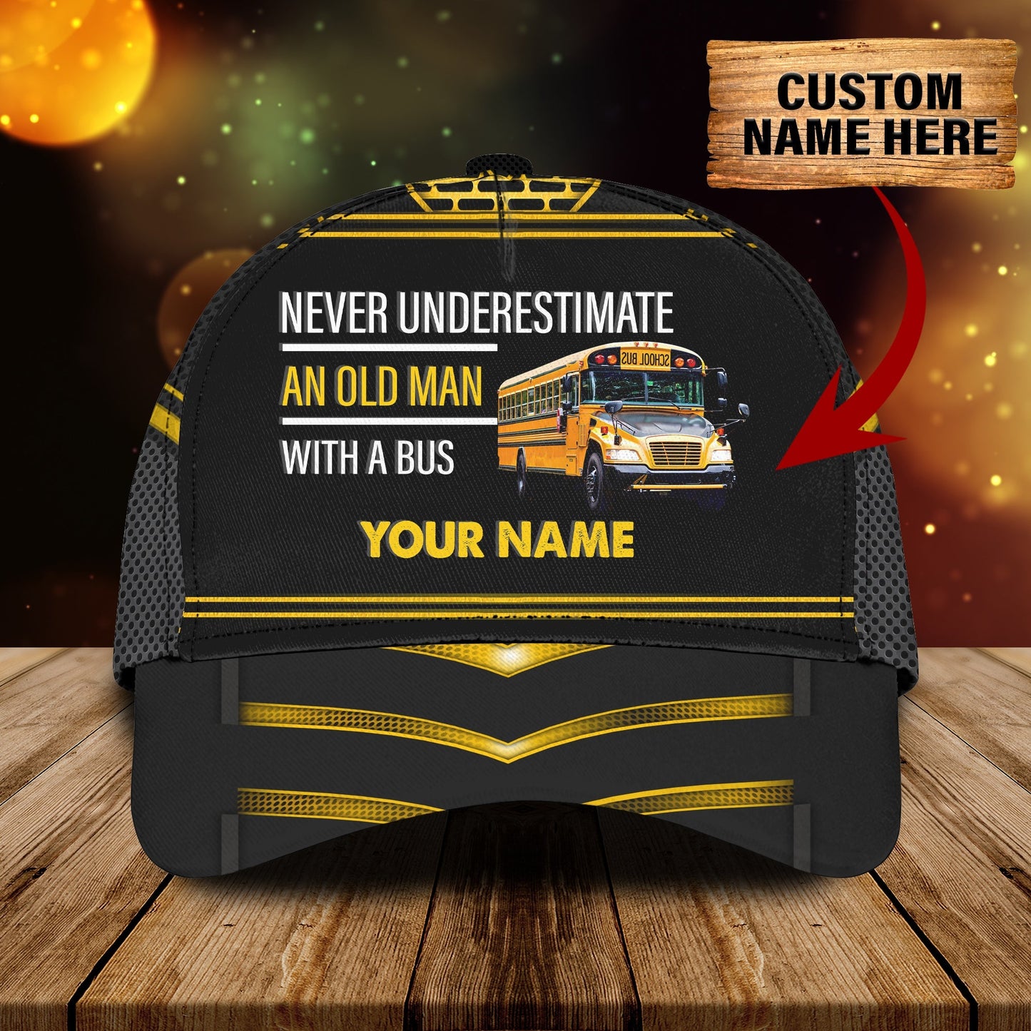 3D Classic Cap School Bus Personalized Name Cap Lasfour CA0509