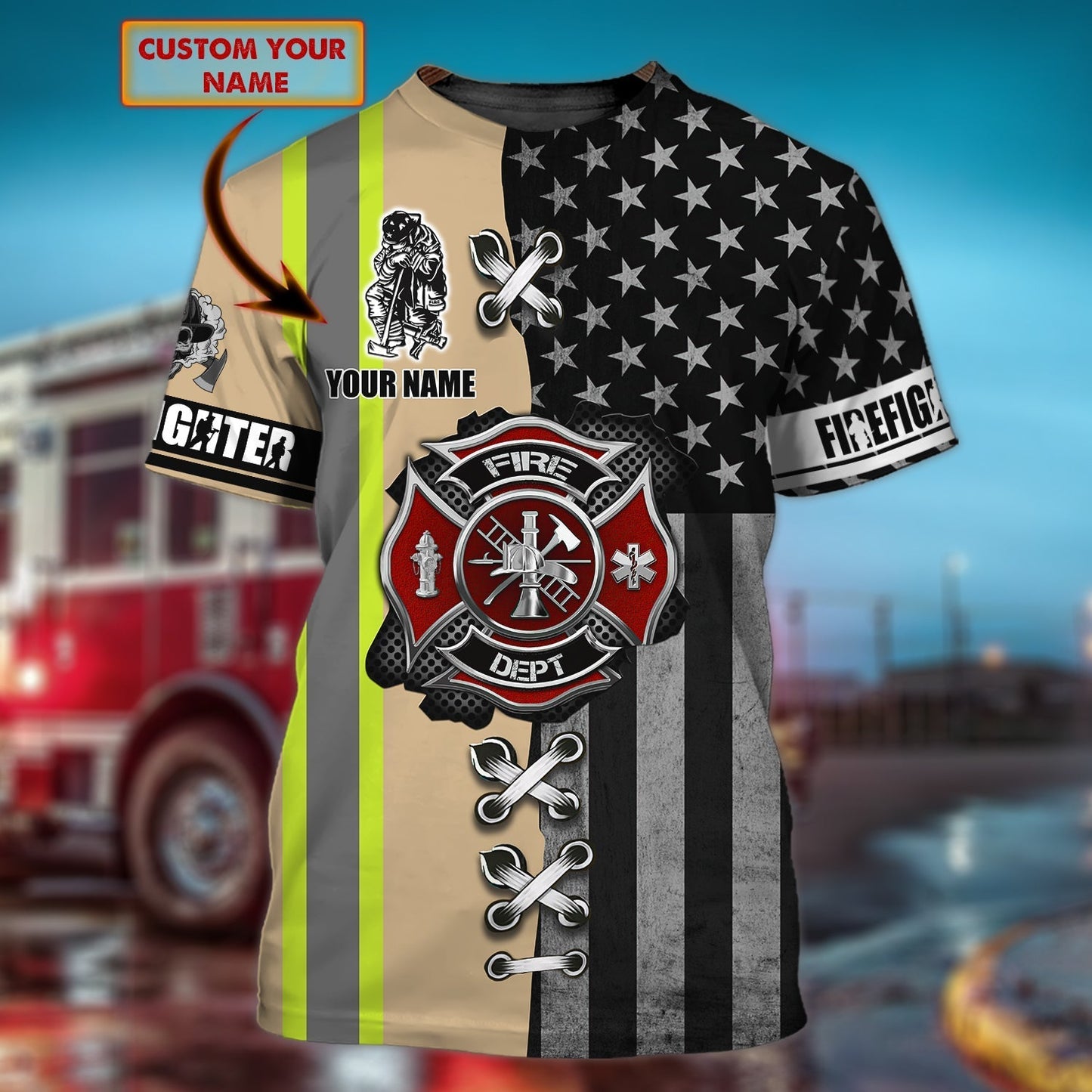 Custom With Name Firefighter Full Printed Shirt Usa Flag Background, Be Proud Fire Man 3D Tee Shirt TO0634