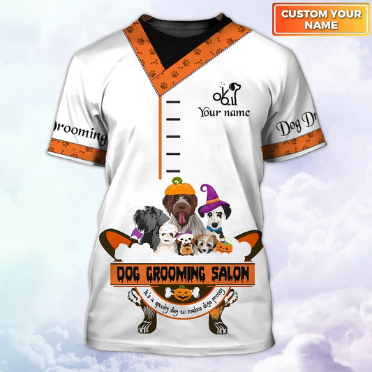 Dog Grooming Salon Halloween Personalized Name 3D Tshirt, Halloween Gift For Groomer TO2584