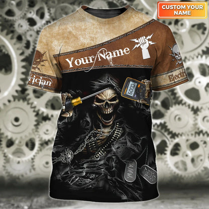 Cool Skull Electrician 3D All Over Printed Shirts, Men Electrician Shirt, Gift For Electric Man TO2596