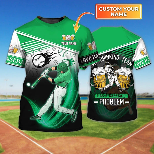 Custom Green T Shirt For Baseball Player, Baseball Lover Gift, Baseball And Beer T Shirt TO2496