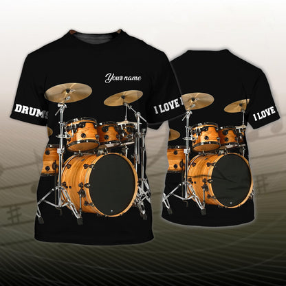 Custom I Love Drum 3D T Shirt Sumlimation Drum On Black Shirt Gift For Drummer TO1867