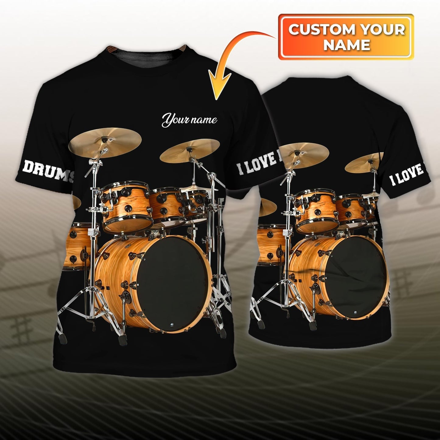 Custom I Love Drum 3D T Shirt Sumlimation Drum On Black Shirt Gift For Drummer TO1867