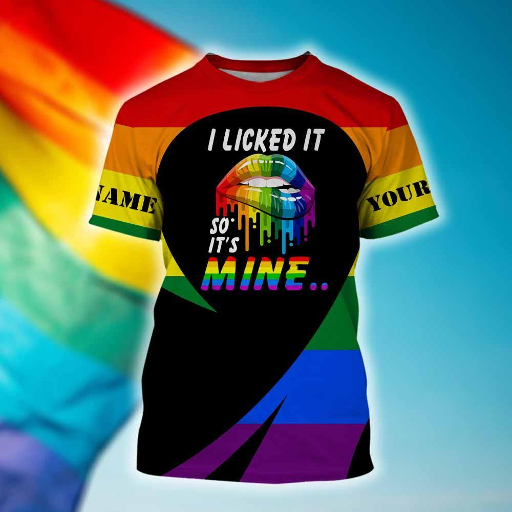 Custom Name Lesbian Couple Shirts I Licked It So It’s Mine, Gift For Gay Men, Gay Pride Shirt LO0770