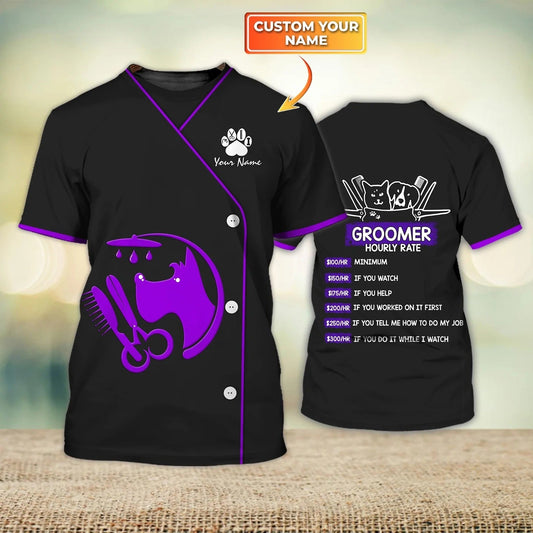 Customized Dog Groomer Purple Shirt Men Women My Craft Pet Groomer Uniform Salon T Shirt TO1354