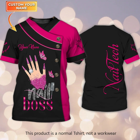 Nail Boss Diamond Personalized 3D Tshirt Manicurist Gift Custom Name Tad Lasfour TO2579