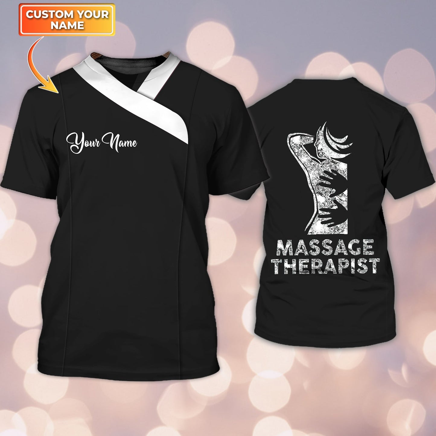 Custom 3D Black Therapist Shirt Massage Therapist Diamond Shirts TO1132