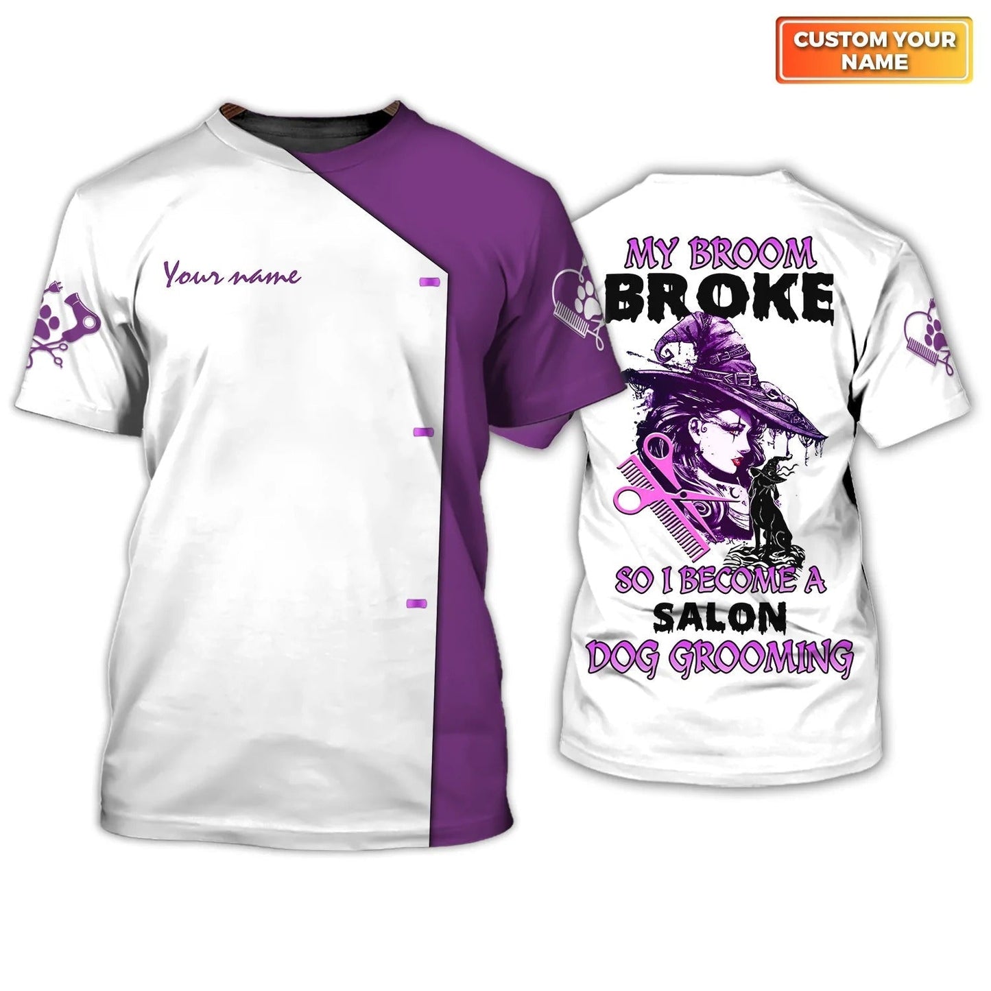 Custom Halloween Groomer Shirt, My Broom Broke So I Become A Salon Dog Grooming, Halloween Gift To Groomer TO2551