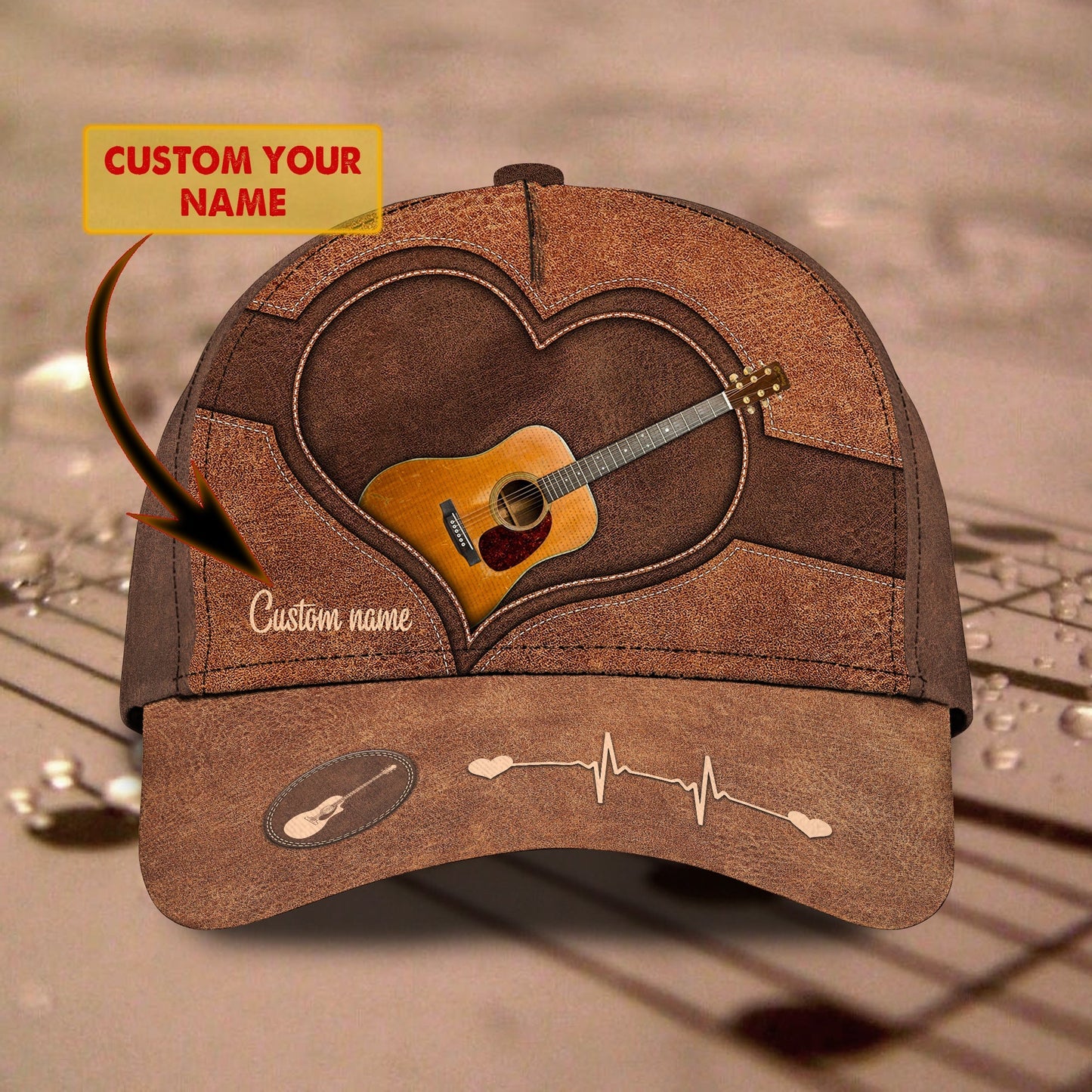 3D Classic Cap Love Guitar Personalized Name Cap Lasfour CA0574