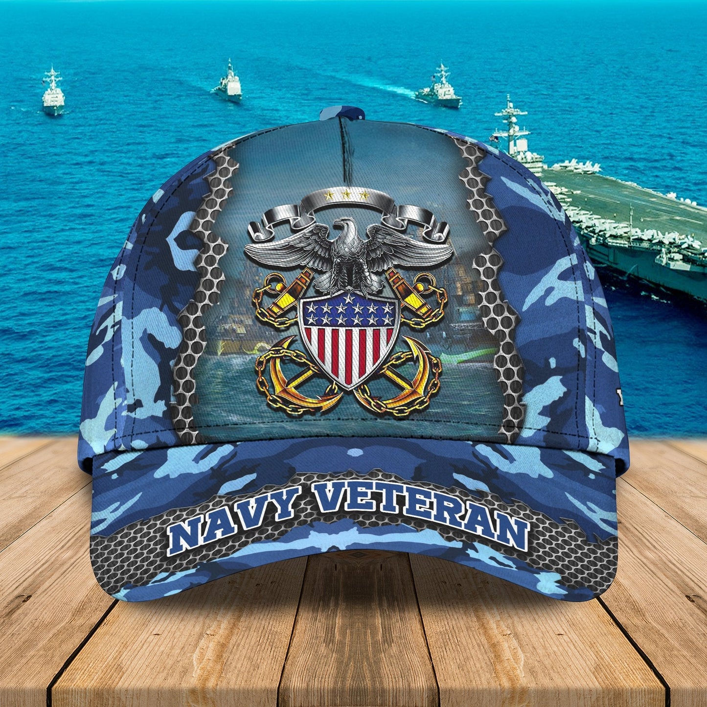 3D Classic Cap Navy Veteran Personalized Name Cap Lasfour CA0051