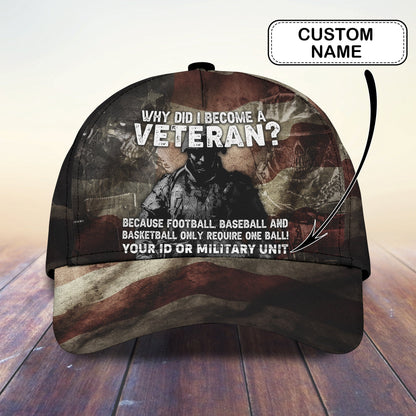 3D Classic Cap Veteranpersonalized Name Cap Lasfour CA0632