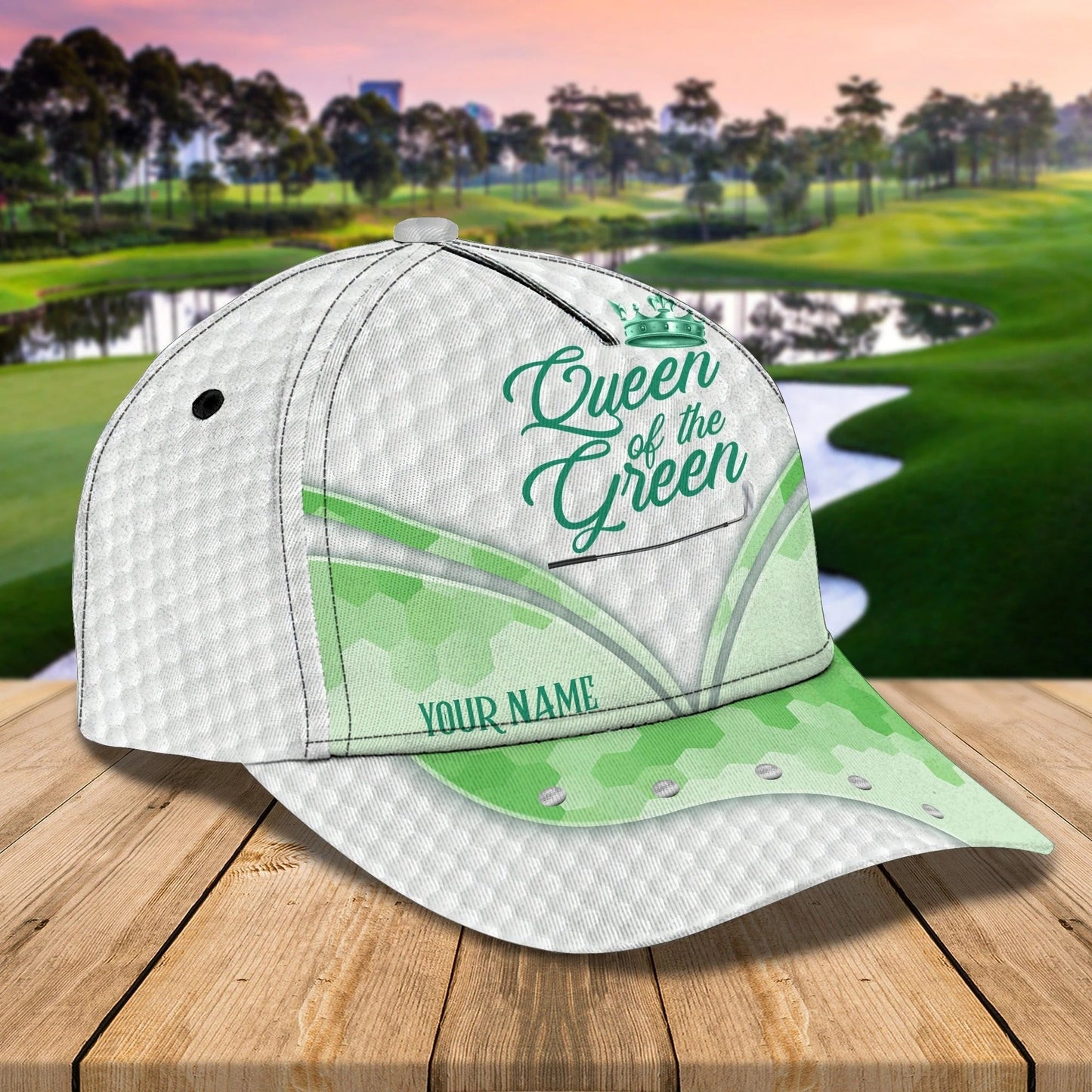 Customized White Green Golf Cap Hat For Girl, Queen Of The Green Cap Golfer Gift, Golfer Gifts CO0364