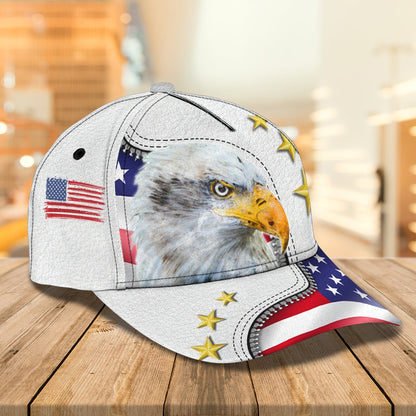 Personalized Eagle American Baseball Cap Hat, White 3D Cap Hat For 4Th Of July, Eagle Usa Cap Hat CO0525