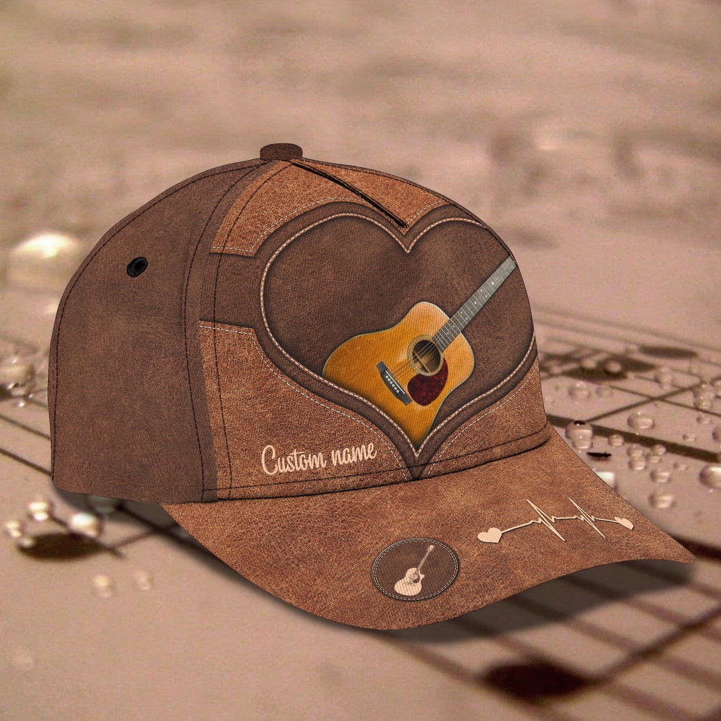 3D Classic Cap Love Guitar Personalized Name Cap Lasfour CA0626